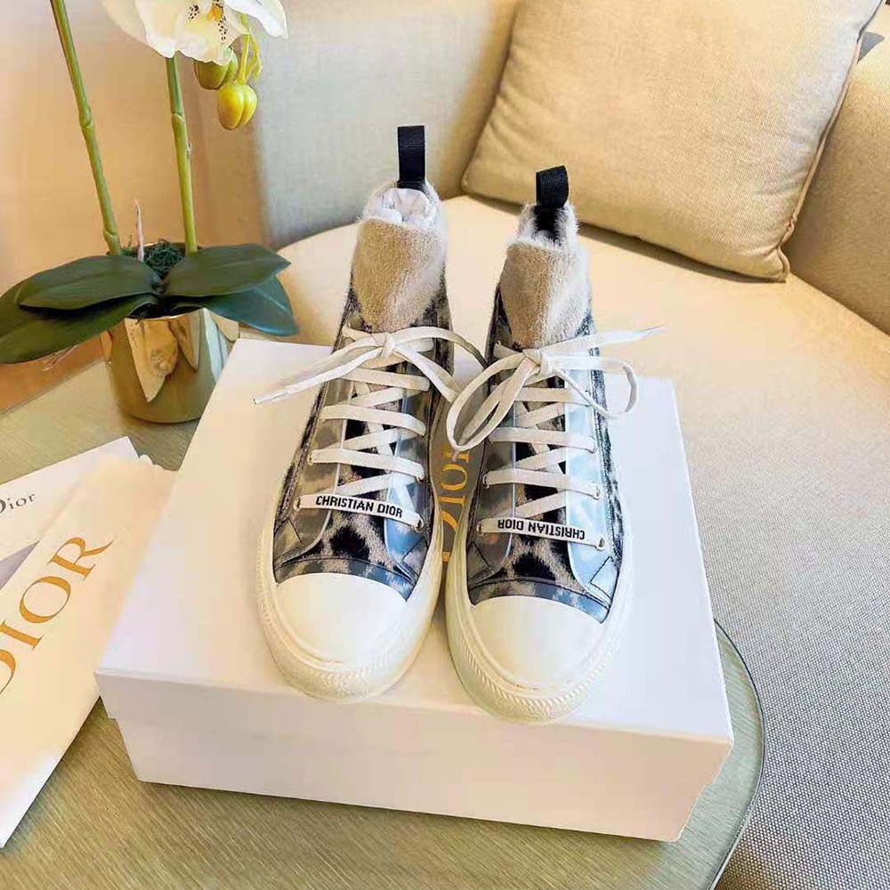 Dior Women Walk’n’Dior Sneaker Fur-Effect Knit Printed with Beige Multicolor Mizza Pattern