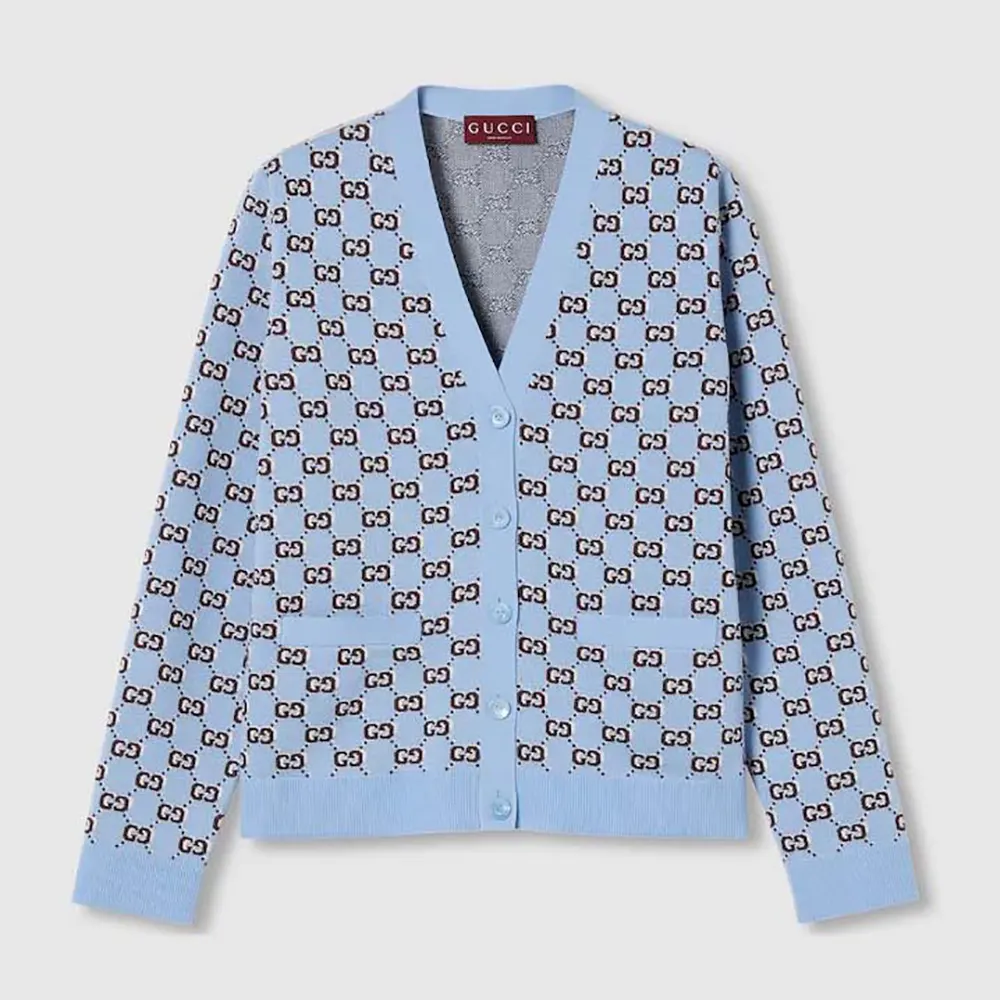 Gucci Women Wool Jacquard Cardigan with GG Shadow 798137XKD8R4544