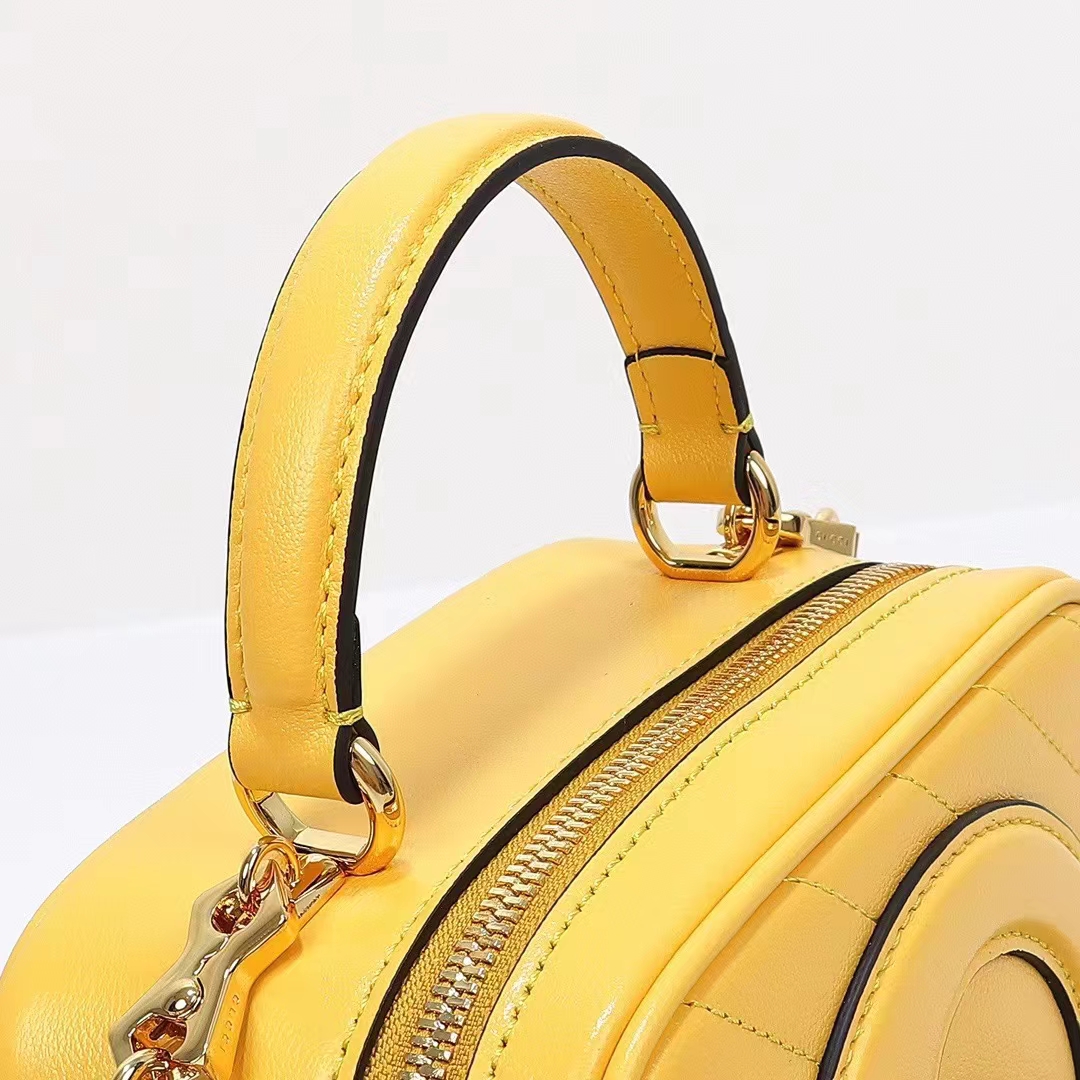 Gucci Women GG Blondie Top Handle Bag Yellow Leather Round Interlocking G