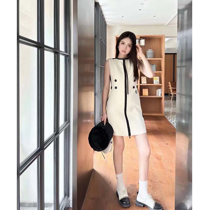 Louis Vuitton Women LV Fitted Scuba Dress Eggshell Beige 1AFF99