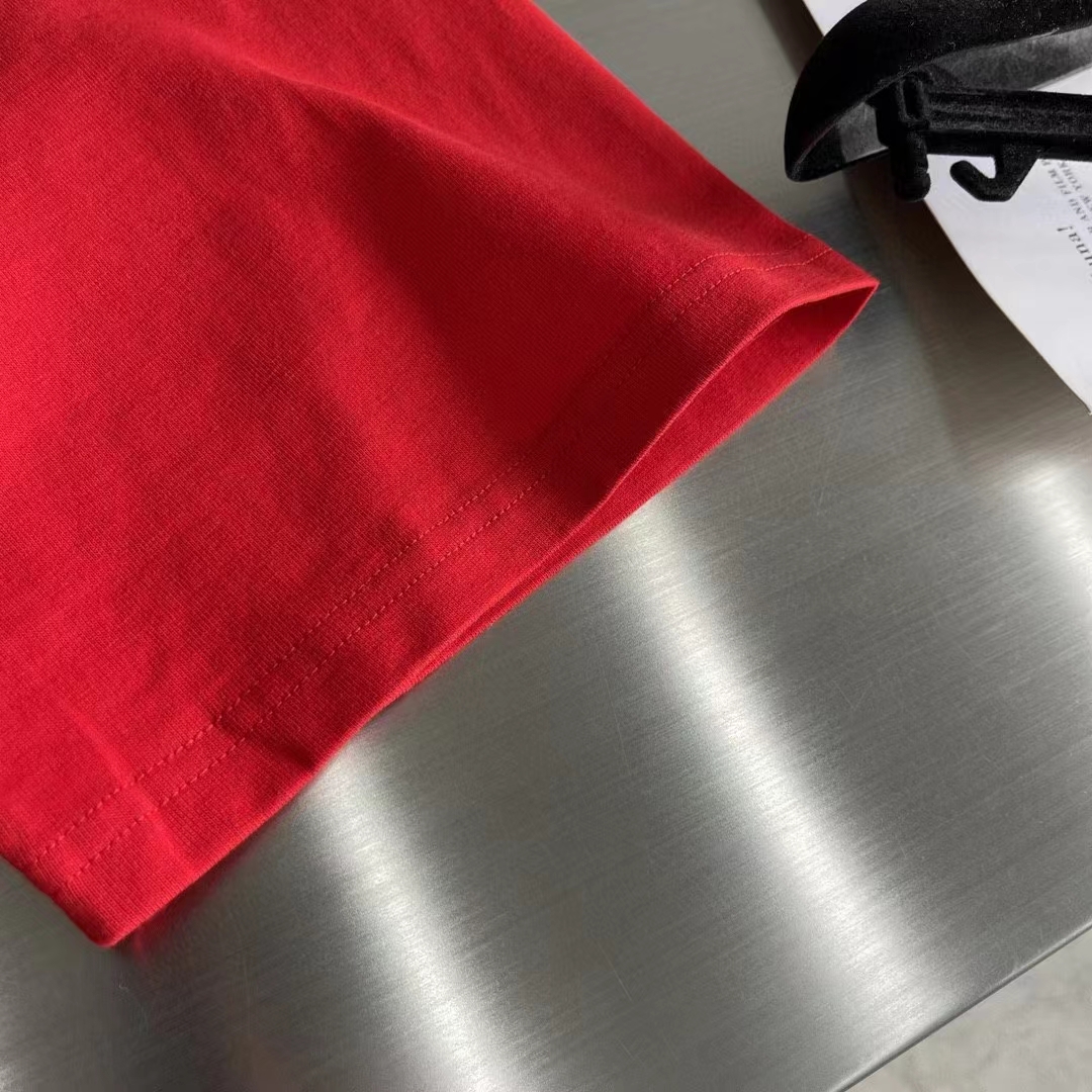 Gucci Women GG Cotton Jersey T-Shirt Red Off White Medium Crewneck Raglan Sleeves