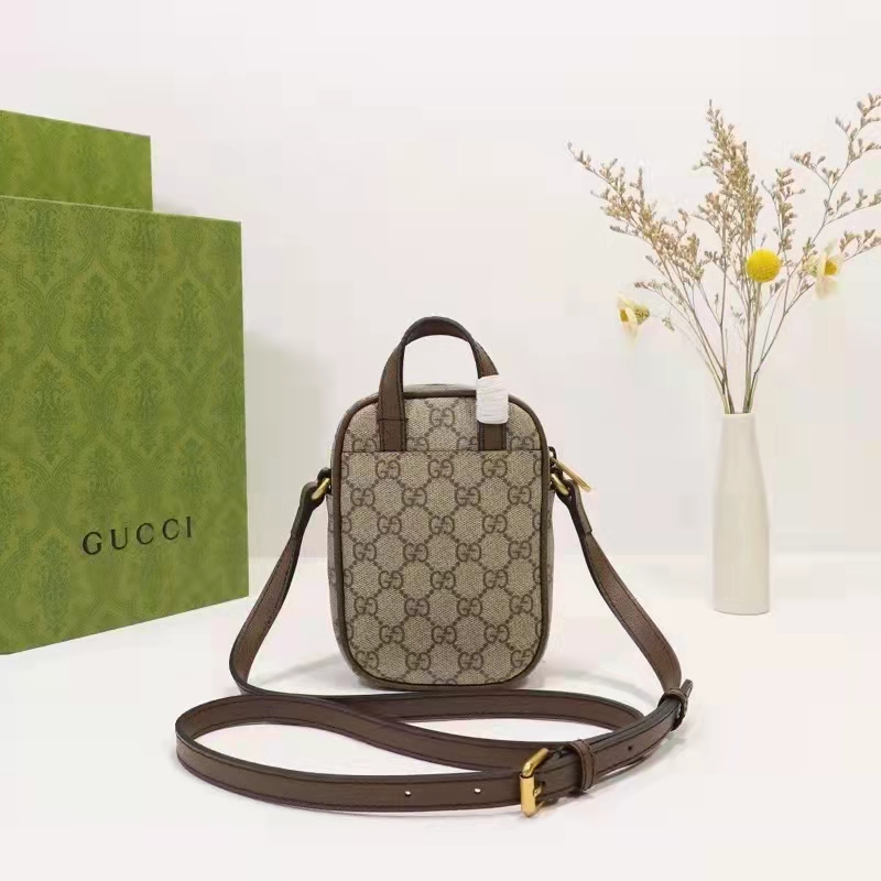 Gucci Unisex Ophidia Mini Bag Beige Ebony GG Supreme Canvas Double G