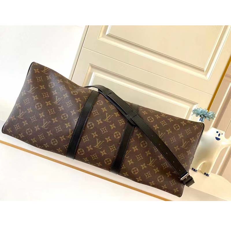 Louis Vuitton LV Unisex Keepall Bandoulière 55 Monogram Canvas Natural Cowhide Leather