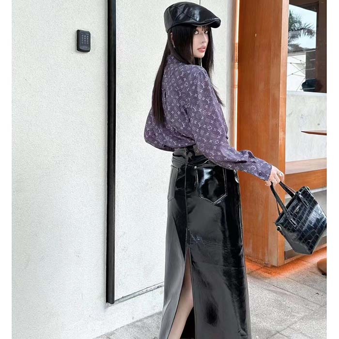 Louis Vuitton Women LV Monogram Cloud Shirt Silk Dark Grey Regular Fit