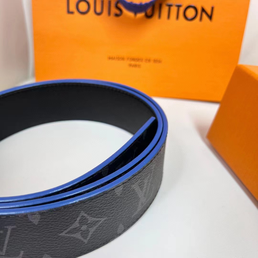 Louis Vuitton Unisex LV Line 40mm Reversible Belt Blue Monogram Eclipse Noir Coated Canvas
