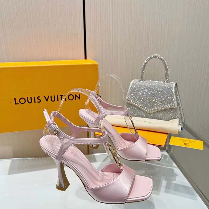 Louis Vuitton Women LV Sparkle Sandal Pink Calfskin Leather Outsole 9.5 CM Heel