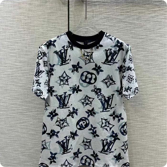 Louis Vuitton Women LV FLIGHT MODE 3D Mahina Monogram T-Shirt Cotton Navy White