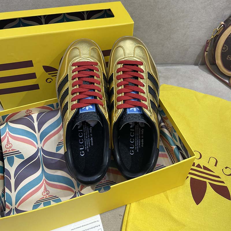 Gucci Unisex Adidas x Gucci Gazelle Sneaker Metallic Gold Leather Low 3.3 Cm Heel