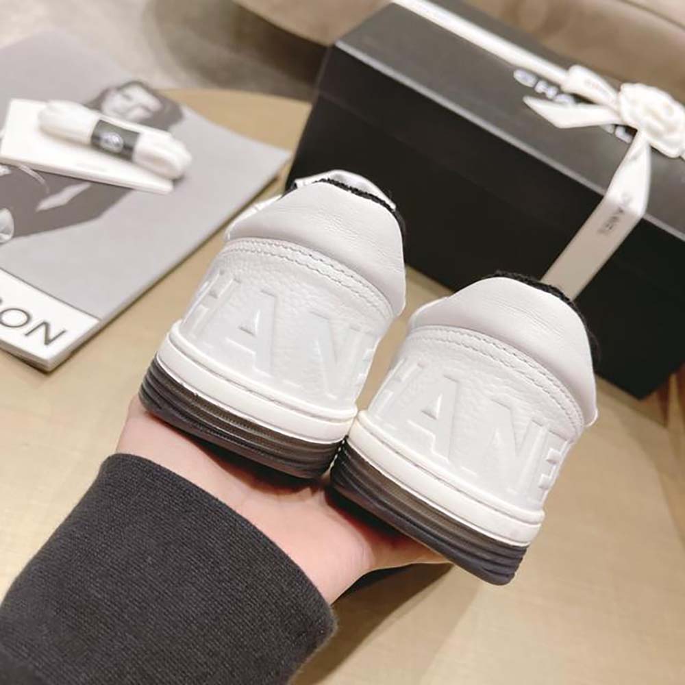 Chanel Women Calfskin Letter Flat Lace Up Runner Trainer Sneakers