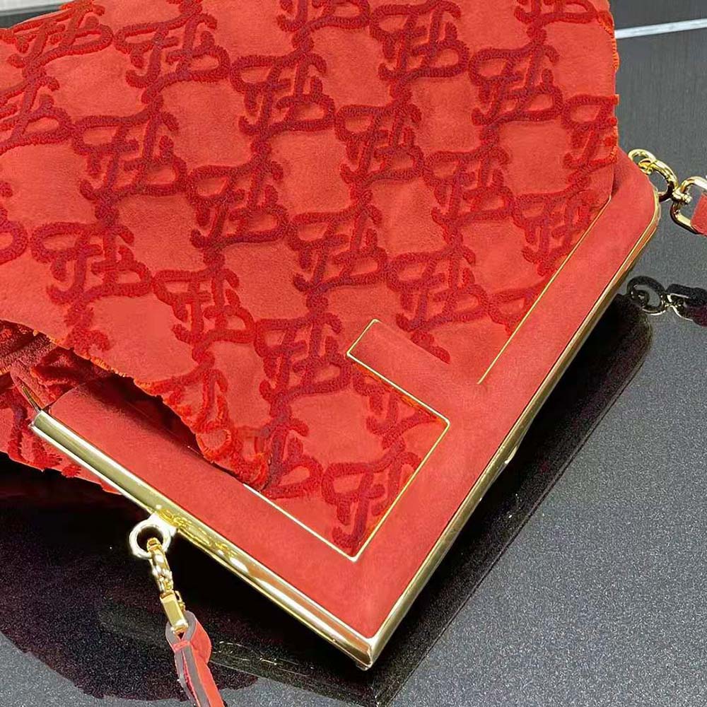 Fendi Women First Medium Red Suede Bag