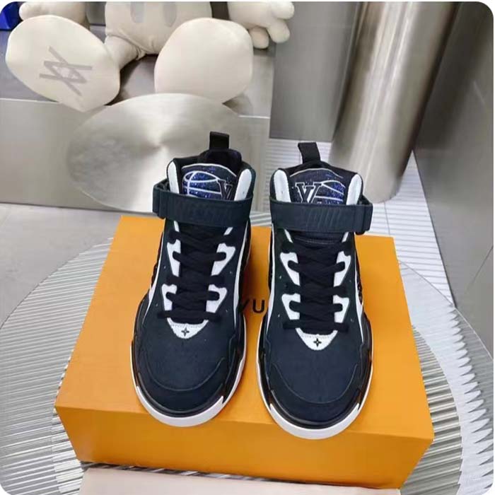 Louis Vuitton LV Unisex Trainer 2.0 Sneaker Boot Black Suede Calf Leather