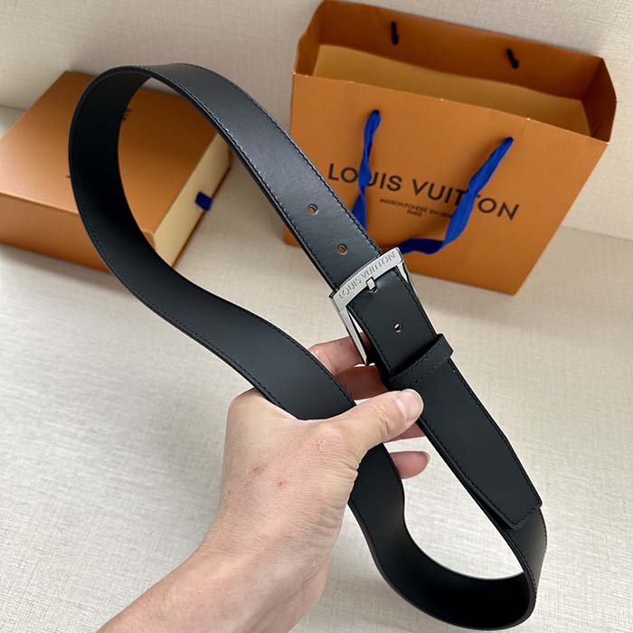 Louis Vuitton Unisex LV City Pin 35 MM Belt Black Smooth Calf Leather