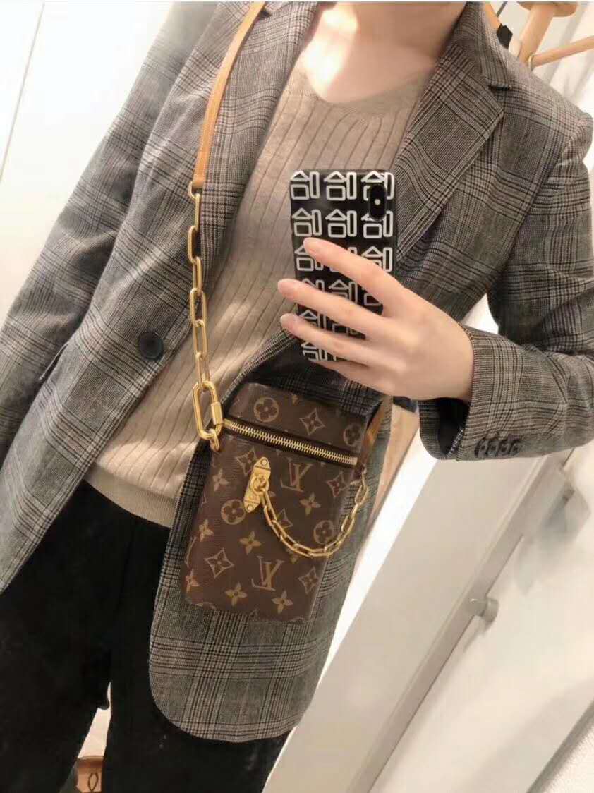 Louis Vuitton LV Unisex Phone Box Bag in Monogram Coated Canvas-Brown