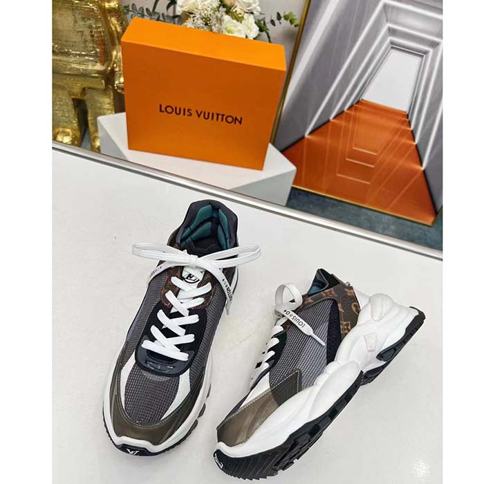 Louis Vuitton LV Unisex Run 55 Sneaker Black Mix Materials Lifted Rubber Outsole