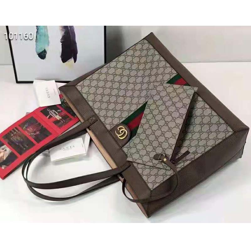 Gucci Unisex Ophidia Soft GG Supreme Medium Tote Beige/Ebony Supreme Canvas