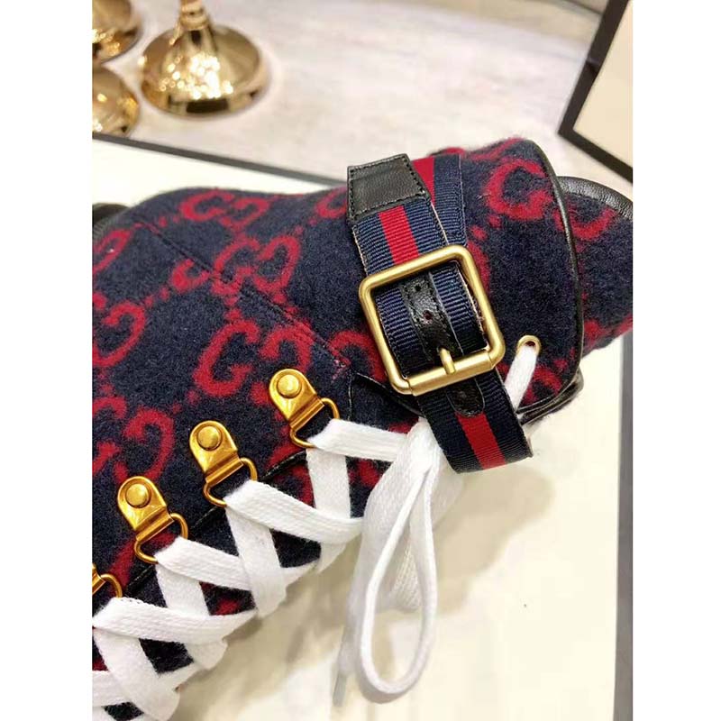 Gucci Women Gucci Zumi GG Wool Ankle Boot in Blue and Red GG Wool