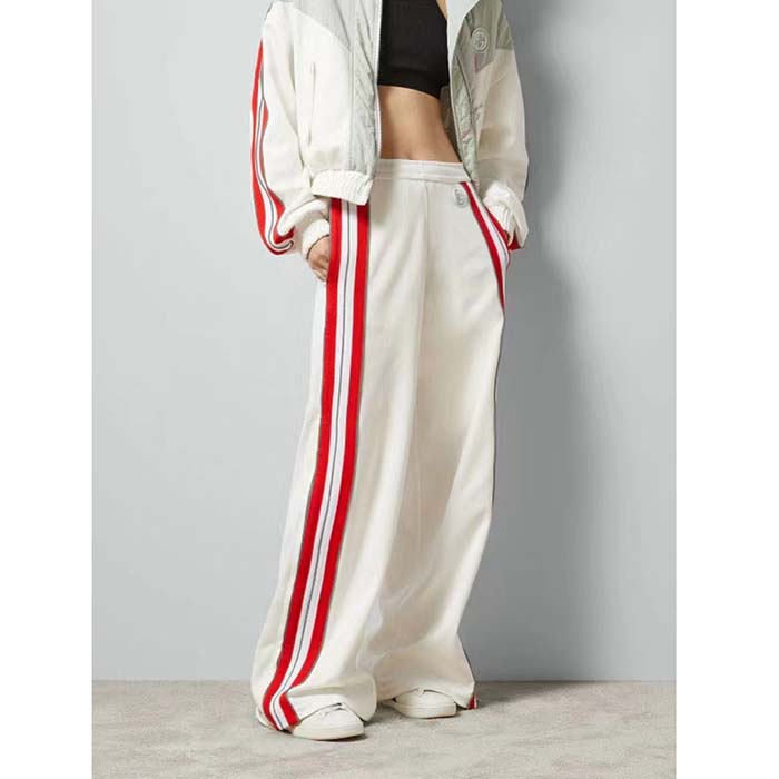 Gucci Women GG Technical Jersey Pant Web Interlocking G Embroidered Patch Elastic Waist Two Side Pockets