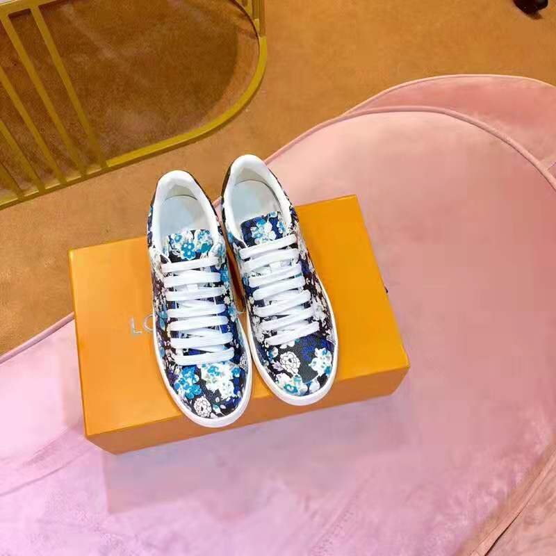 Louis Vuitton LV Women Frontrow Sneaker in Flower-Printed Calf Leather-Blue