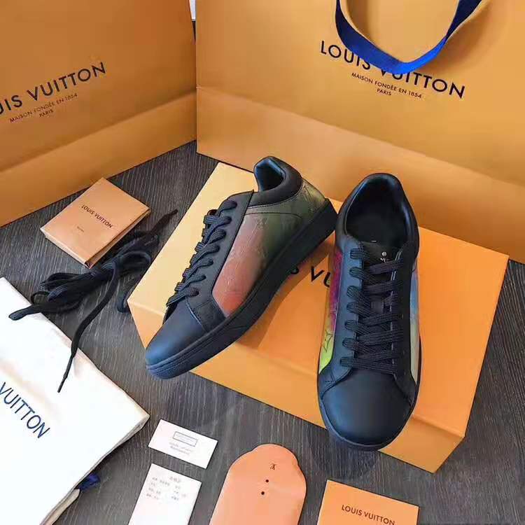 Louis Vuitton LV Unisex LV Sneaker Luxembourg in Iridescent Monogram Textile and Calf Leather-Black