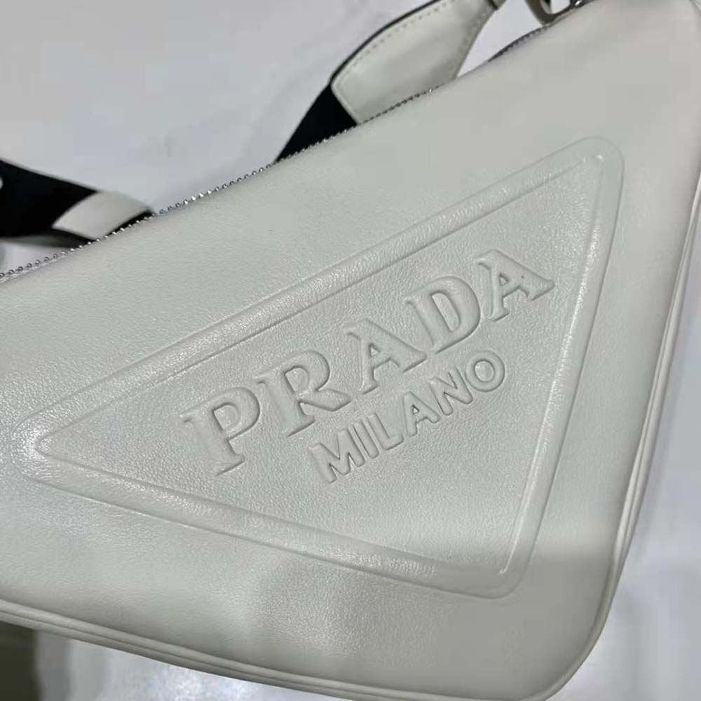 Prada Women Leather Triangle Shoulder Bag-White