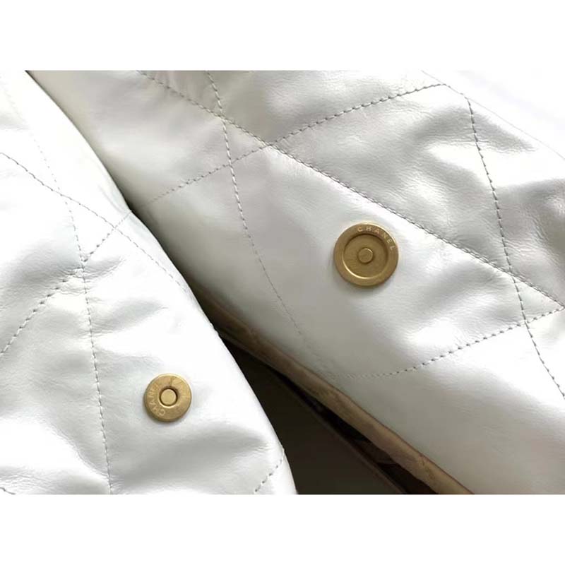 Chanel Women 22 Large Handbag Calfskin Gold-Tone Lacquered Metal White