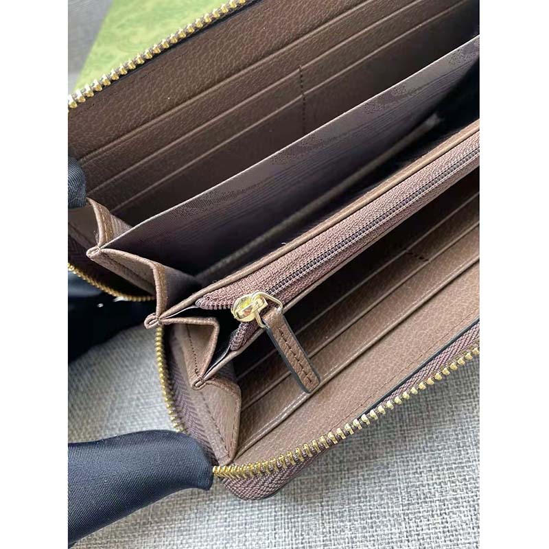 Gucci Unisex GG Ophidia Zip Around Wallet Beige Ebony GG Supreme Canvas