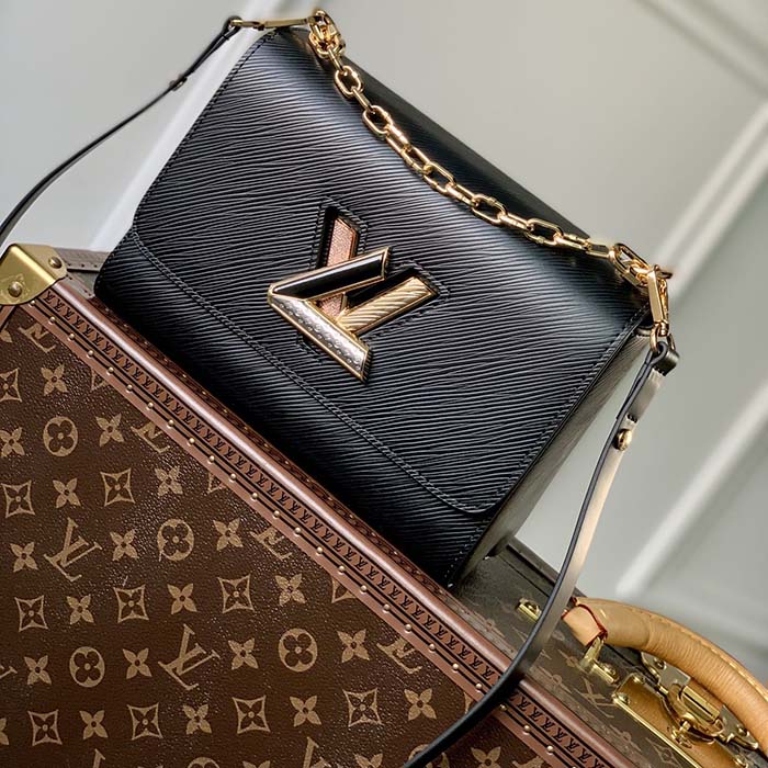 Louis Vuitton LV Women Twist MM Handbag Black Epi Grained Cowhide