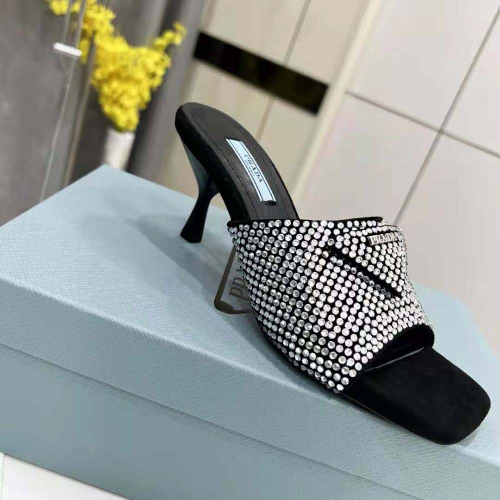 Prada Women Satin Sandals with Crystals-Silver