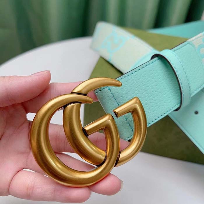 Gucci Unisex Marmont Jumbo GG Belt Beige Mint Canvas Double G