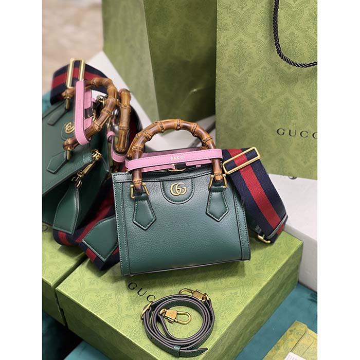 Gucci GG Women Diana Mini Tote Bag Green Leather Double G