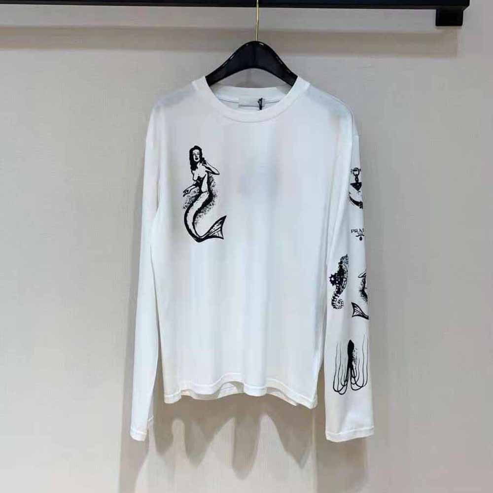 Prada Women Printed Cotton T-shirt with the Lettering Logo-White