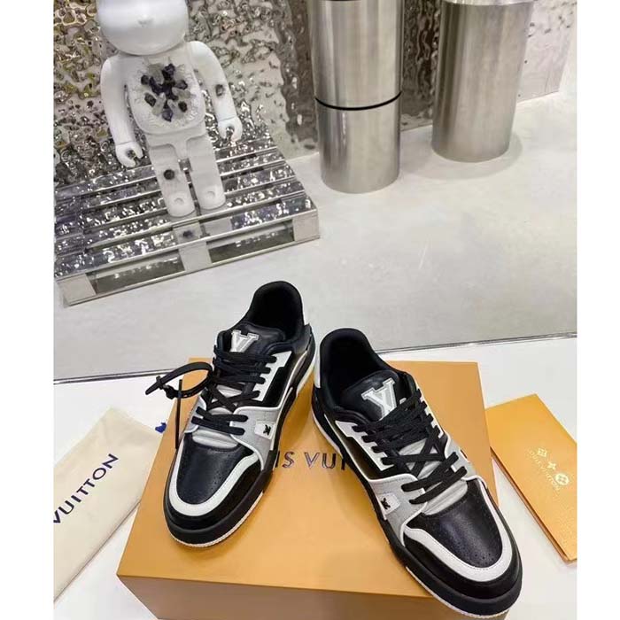 Louis Vuitton LV Unisex Trainer Sneaker Black Mix Materials Monogram Flowers