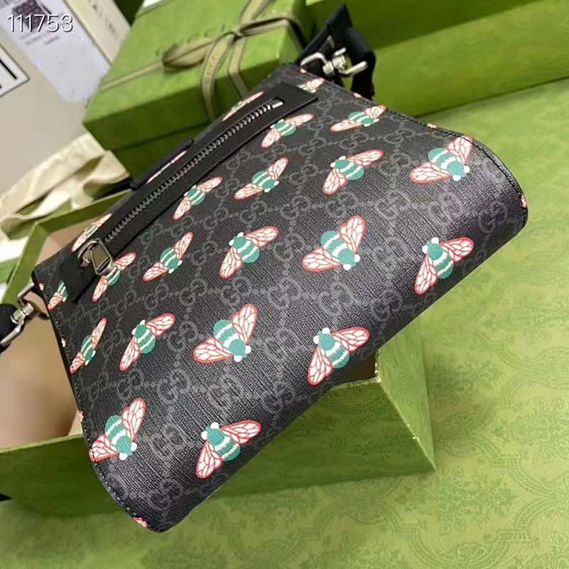 Gucci Unisex Gucci Bestiary Messenger Bag Bees Black GG Supreme Canvas