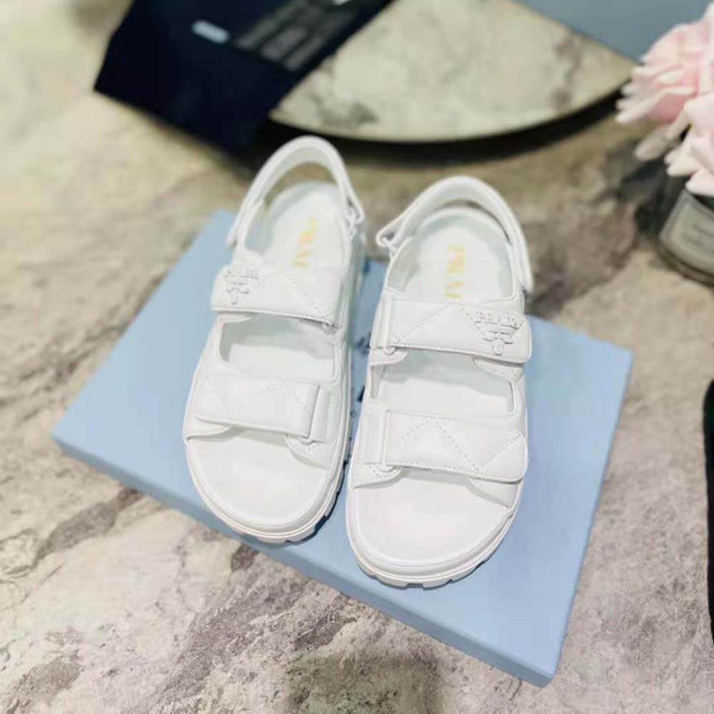 Prada Women Padded Nappa Leather Sandals-White