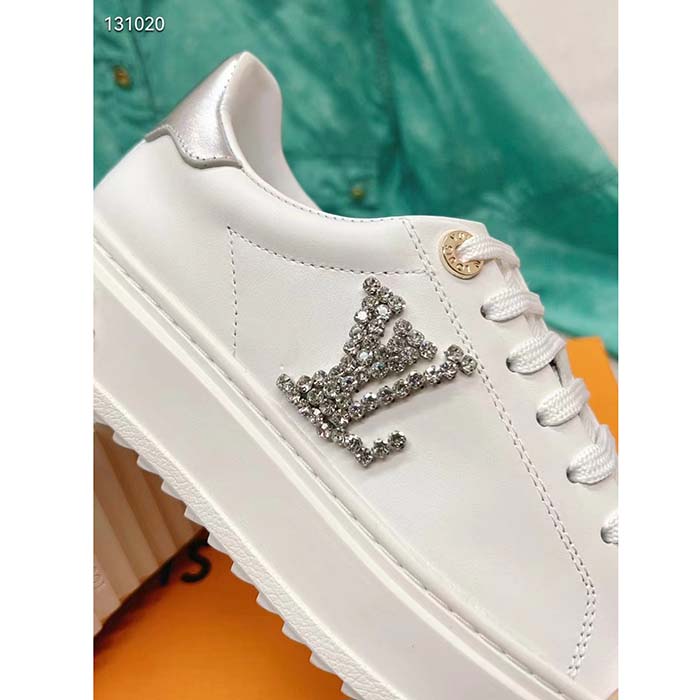 Louis Vuitton Unisex LV Time Out Sneaker Silver Calf Leather Strass Monogram Flowers