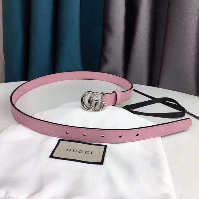 Gucci Unisex GG Marmont Thin Belt Light Pink Leather Double G Buckle 2 CM Width
