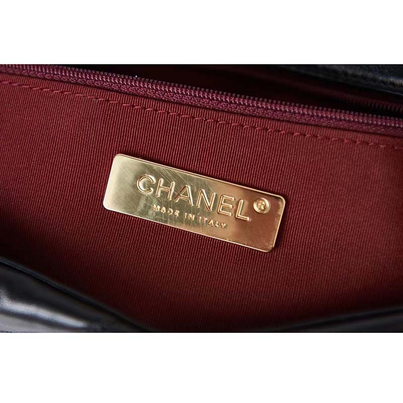 Chanel Women 19 Large Handbag Black Lambskin Gold Silver-Tone Ruthenium-Finish Metal