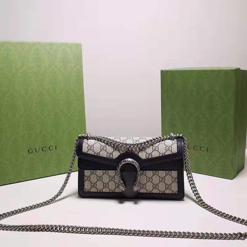 Gucci Women Dionysus Small GG Shoulder Bag Beige Blue GG Supreme Canvas