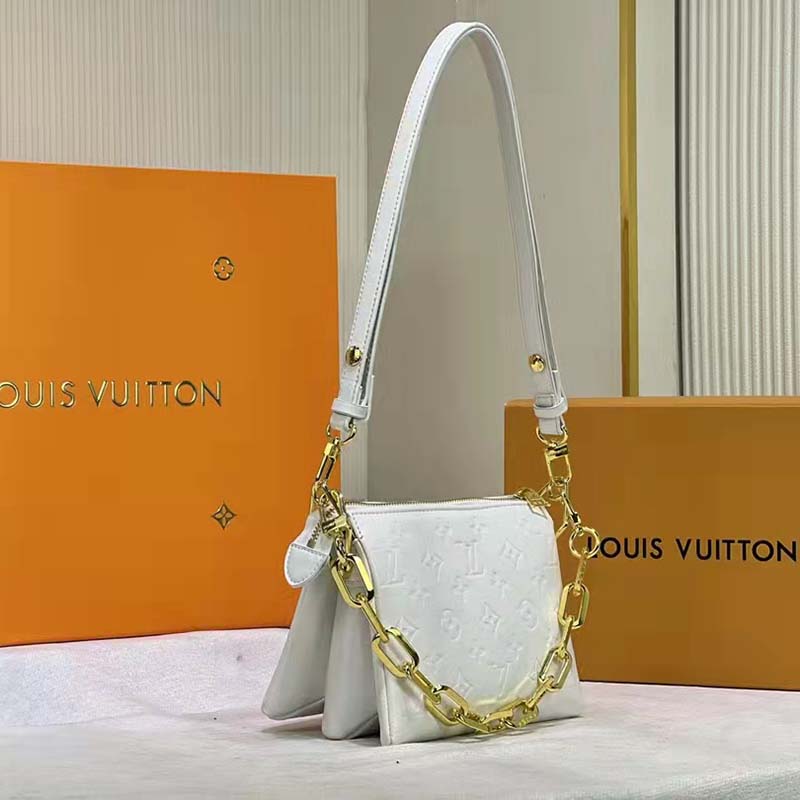 Louis Vuitton LV Women Coussin PM Cream Monogram-Embossed Puffy Lambskin Calfskin