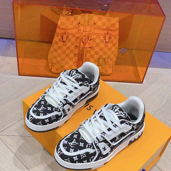 Louis Vuitton LV Unisex LV Trainer Sneaker Black Monogram Textile Rubber Outsole