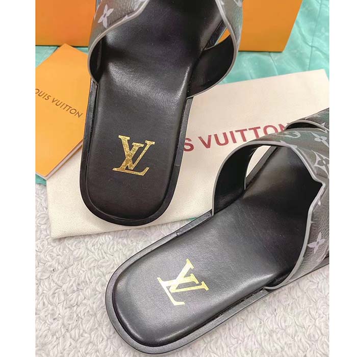 Louis Vuitton LV Unisex Oasis Mule Eclipse Black Monogram Grained Calf Leather Rubber