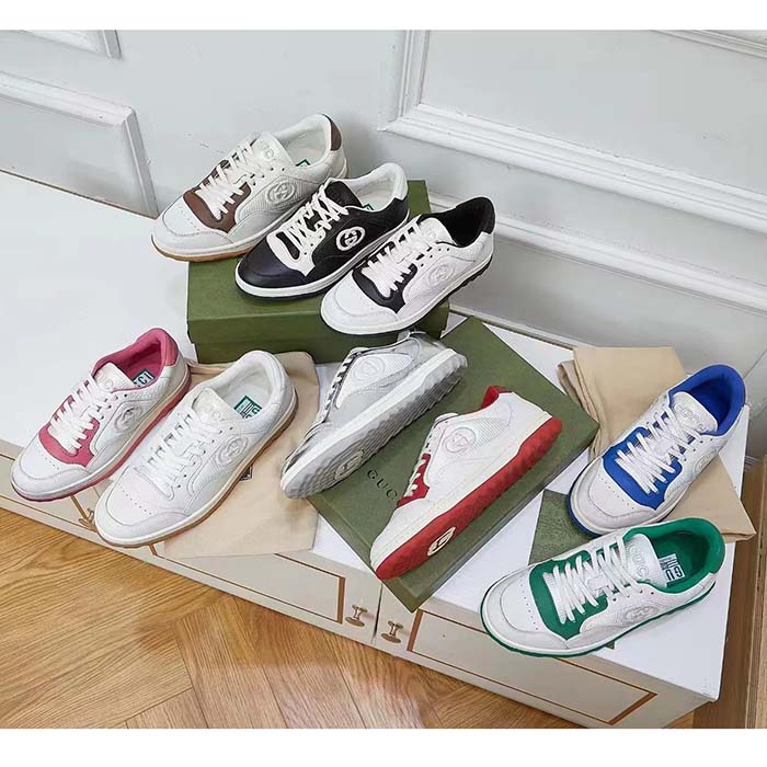 Gucci Unisex GG MAC80 Sneaker Black White Leather Round Toe Rubber Flat