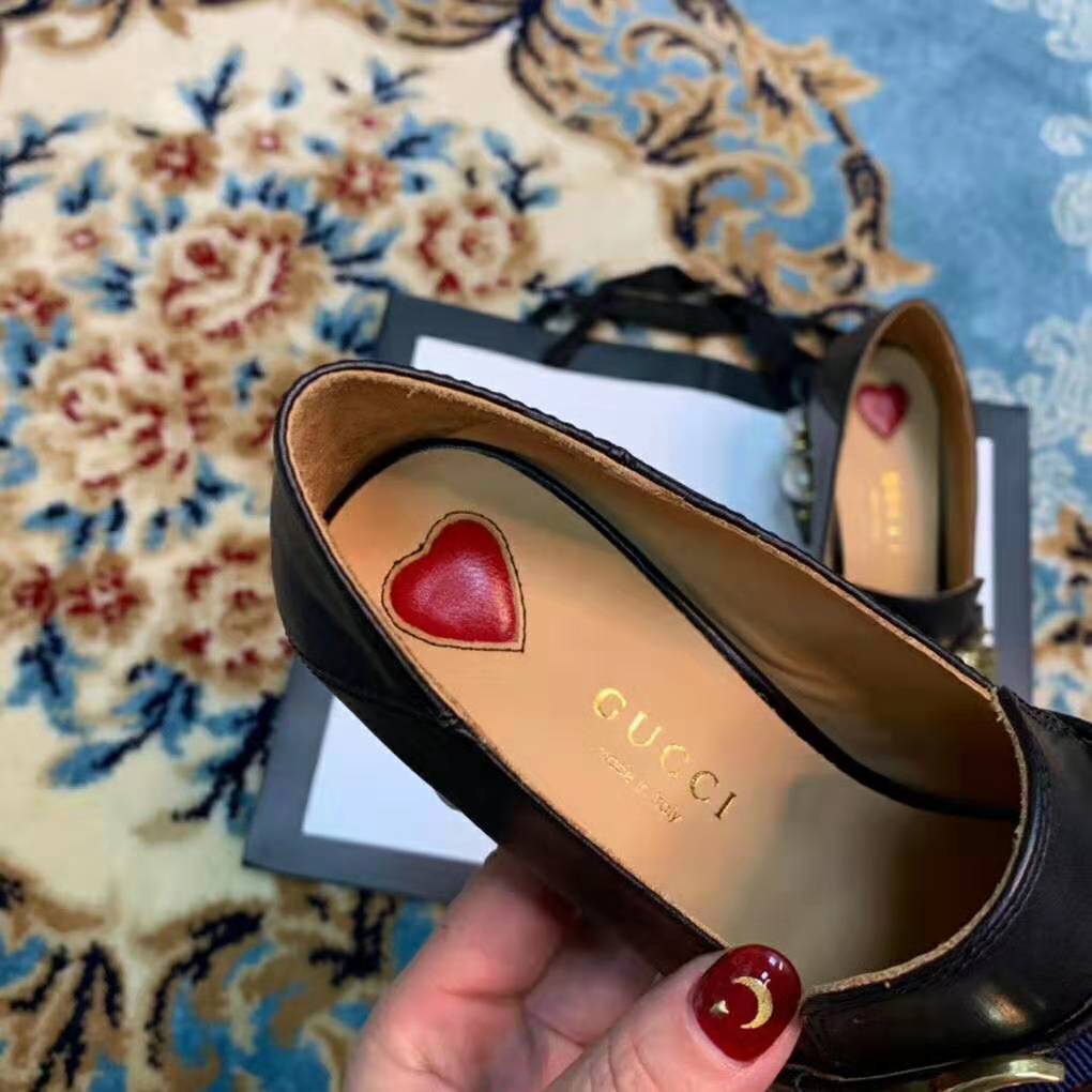 Gucci Women Leather Mid-Heel Loafer 3″ Heel-Black