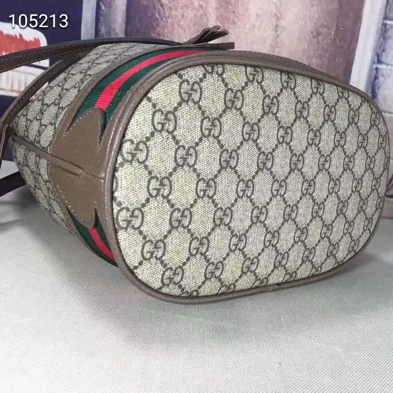 Gucci GG Women Ophidia GG Bucket Bag in Beige and Ebony GG Supreme Canvas