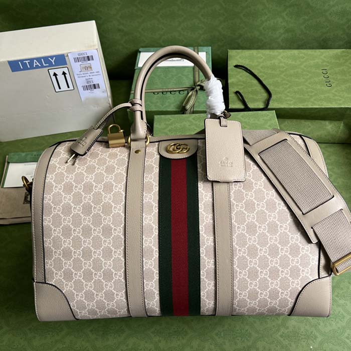 Gucci Unisex Gucci Savoy Duffle Bag Beige White GG Supreme Canvas Double G
