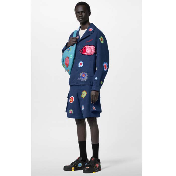 Louis Vuitton Unisex LV x YK LV Trainer Sneaker Black Printed Grained Calf Leather Monogram Flowers