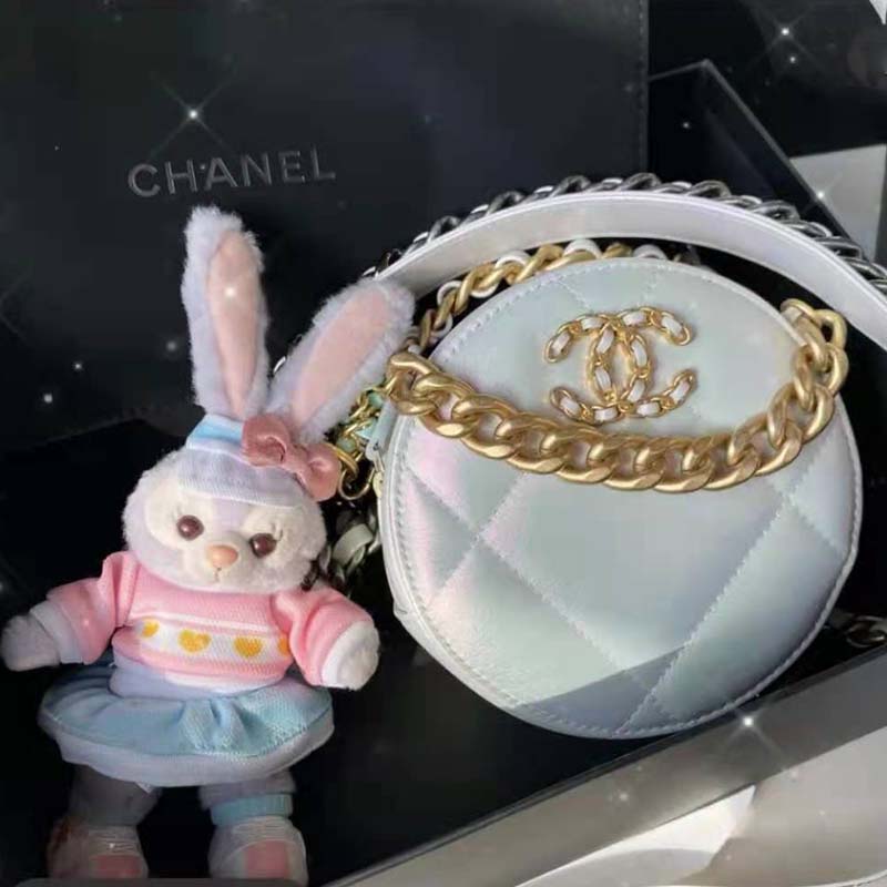 Chanel Women Chanel 19 Clutch with Chain Lambskin Gold Silver-Tone Ruthenium White