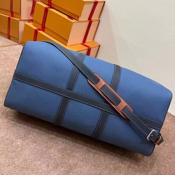 Louis Vuitton LV Unisex Keepall Bandoulière 50 Travel Bag Denim Blue Cowhide Leather