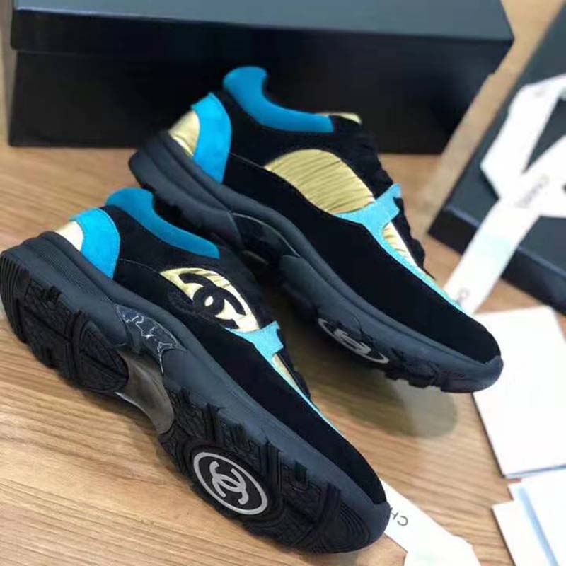 Chanel Women Velvet Calfskin & Mixed Fibers Sneakers-Gold