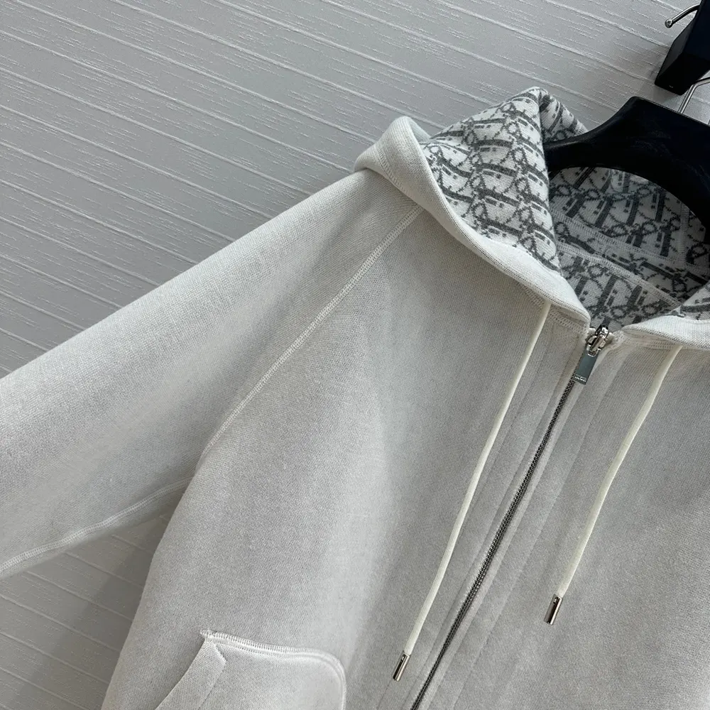 Dior Men Hooded Track Jacket White Cotton Knit and Cashmere